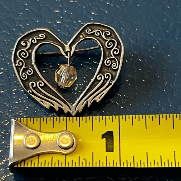 Hallmark Dangle Brooch Pin Silver Scroll Heart Shaped HMK CDS Vintage Mother - Picture 6 of 6